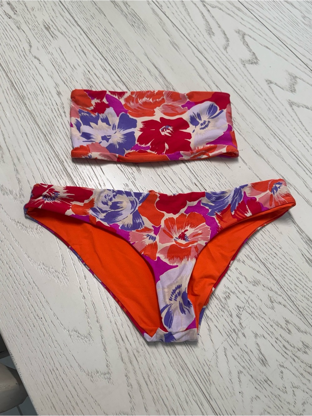 l*space Orange Floral Bandeau Bikini with Pink & Purple Accents